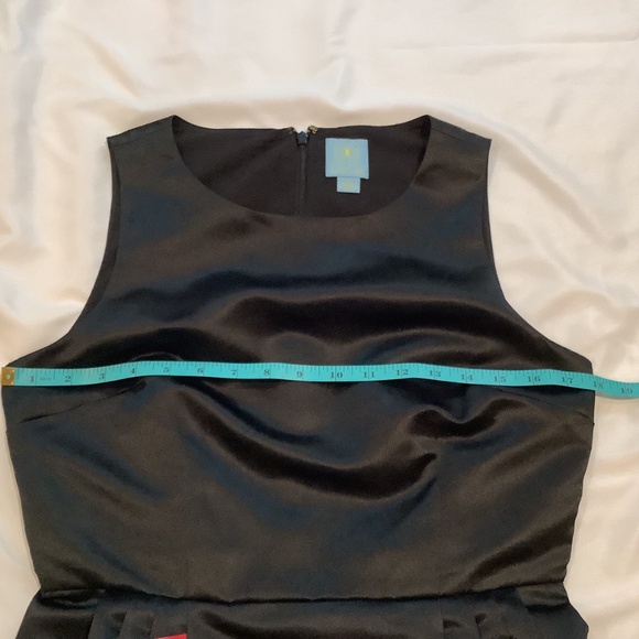 Cece by Cynthia Steffe Black Satin Red Rose Fit and Flare Cocktail Dress, Size 6 - Picture 6 of 15